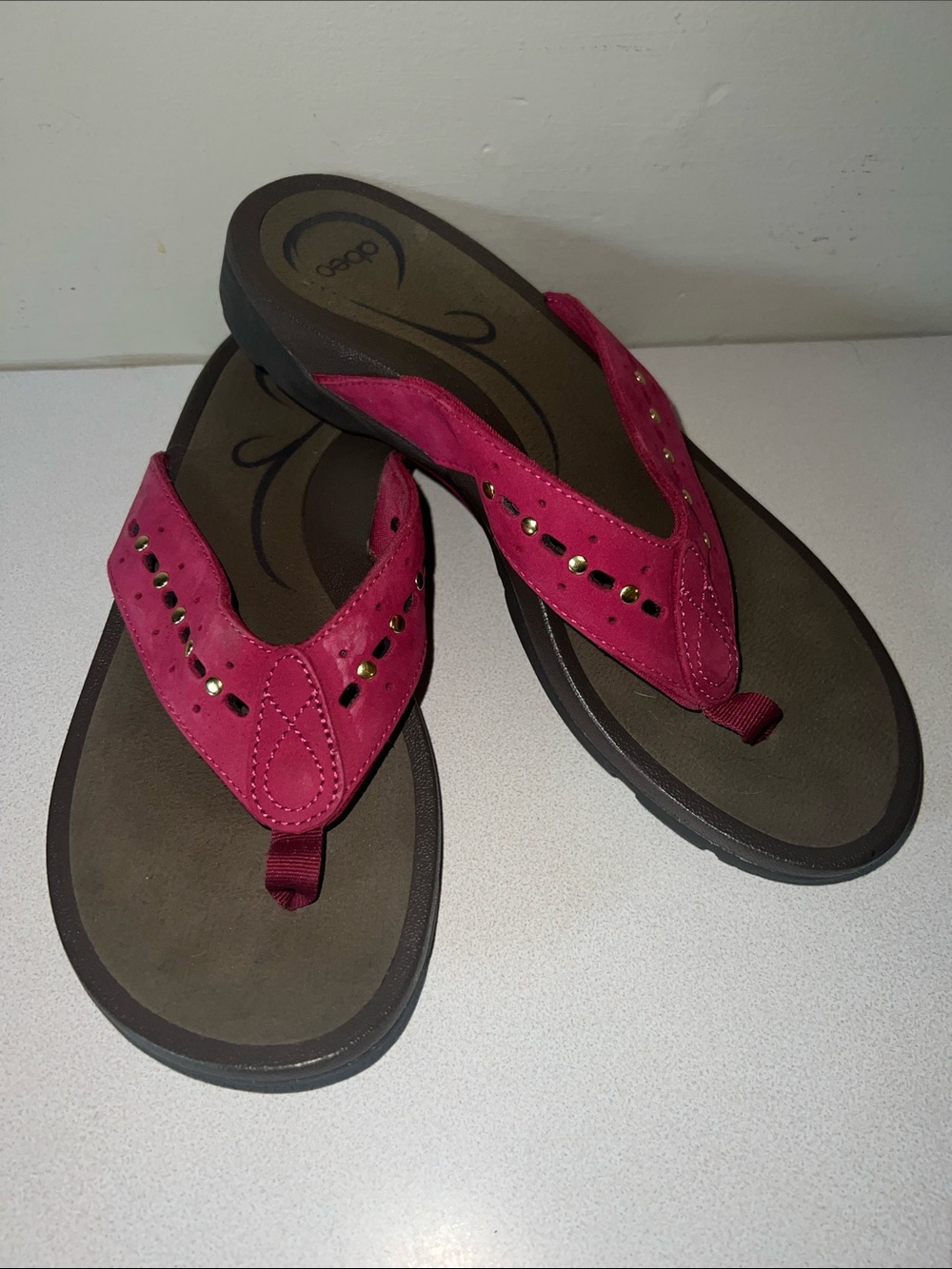 Abeo Magenta Suede Studded Toe-Post Sandals